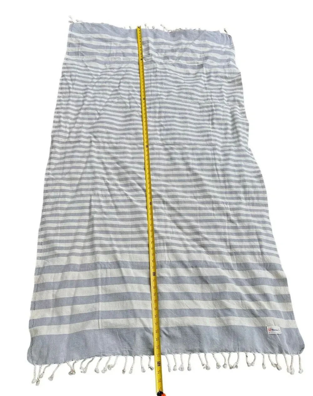 Marmaris Co Turkish Beach Towel Organic Cotton Fringed Blue Gray Striped Classic